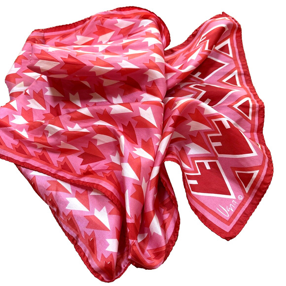 Vintage VERA Pink Red & White Silky Scarf Abstract Artsy Long Rectangle Abstract - Picture 6 of 7